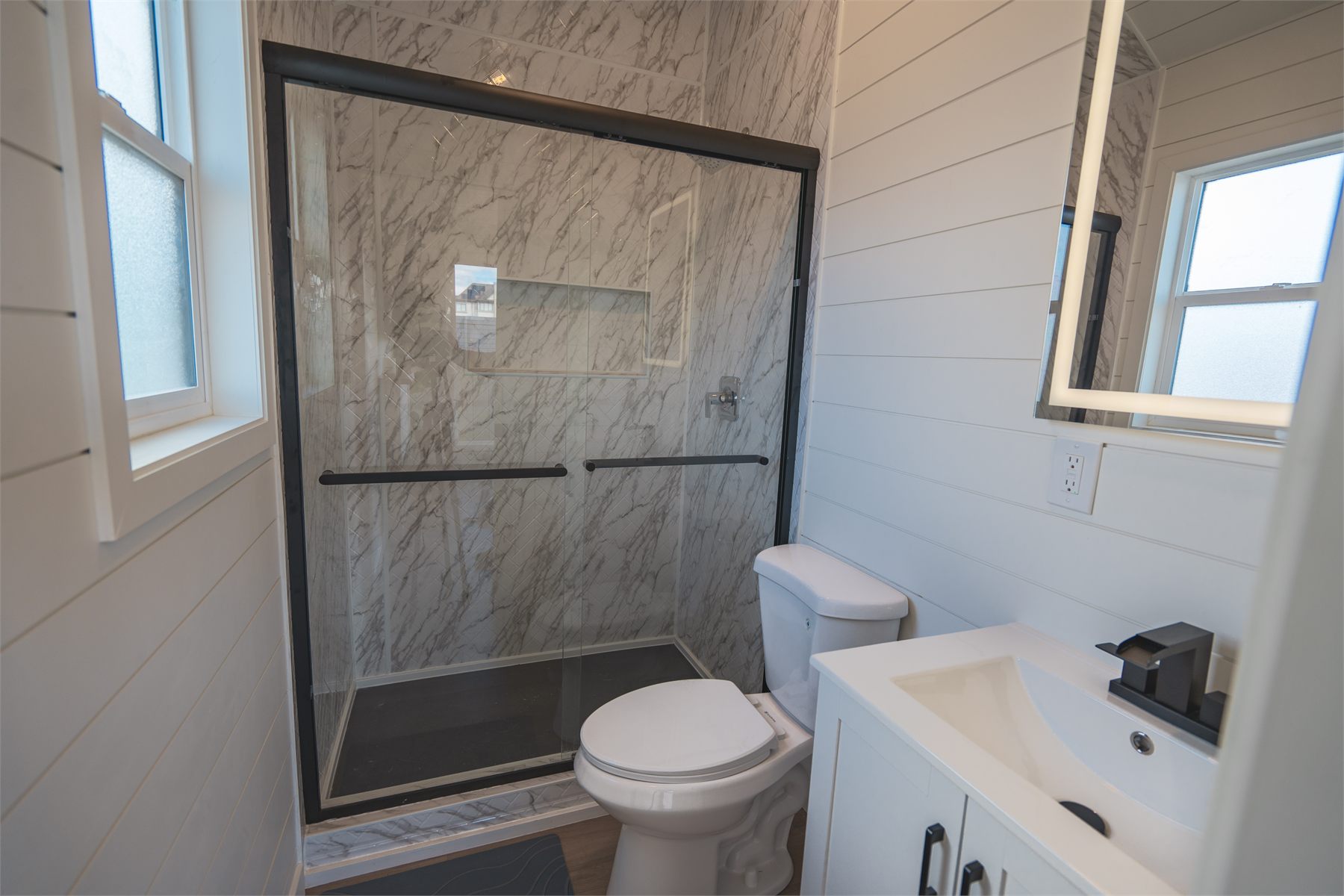 Finished bathroom inside a Cocoon ADU